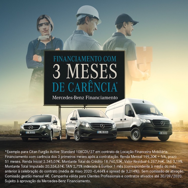 Financiamento com 3 meses de carência em toda a gama de comerciais ligeiros Mercedes-Benz