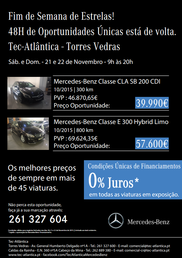 48H de Oportunides Únicas estão de volta. Sáb. e Dom | 21 e 22 Nov. | 9h às 20h