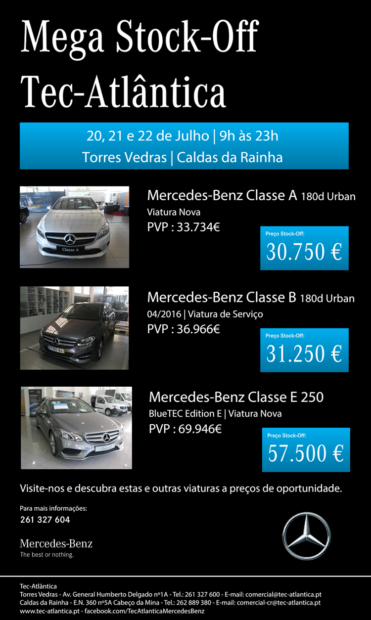 Mega Stock-Off Tec-Atlântica | 20, 21 e 22 de Julho | 9h às 23h | Torres Vedras e Caldas da Rainha