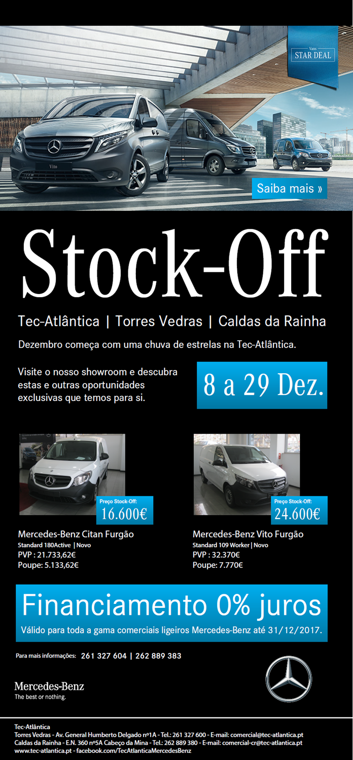 0% Juros em toda a gama comerciais ligeiros Mercedes-Benz